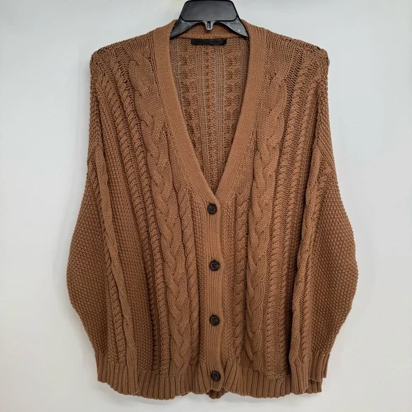 Jenni Kayne Cable Knit Cardigan in Dark Camel Size XL